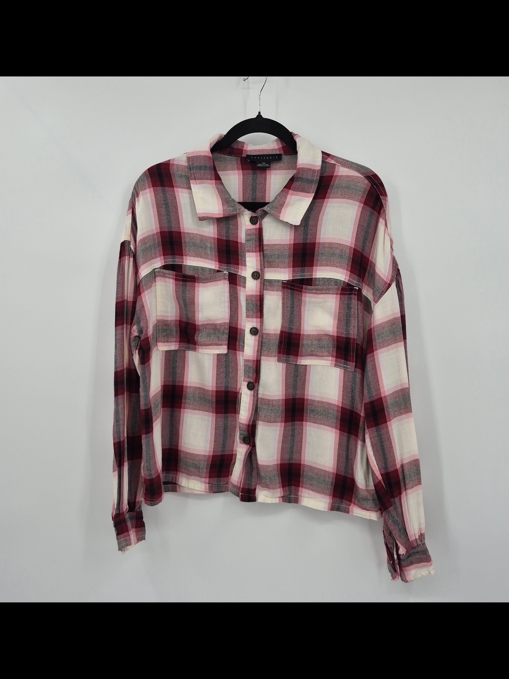 Women’s Sanctuary Viola Plaid Pocket Cotton/Rayon Blend Top Size M Autumn
